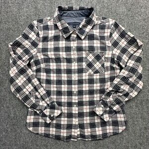 Tommy Hilfiger Womens Plaid Roll-Tab Button Down Shirt Navy White Red M J3FM6530